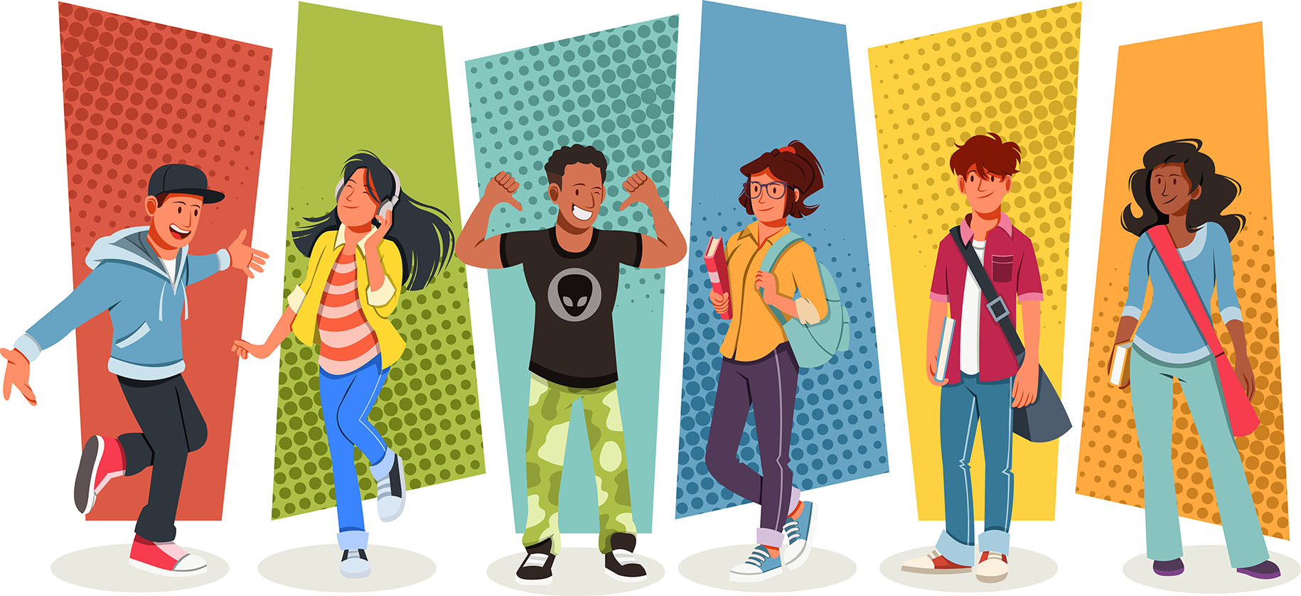 Teenagers in Front of Colorful Shapes