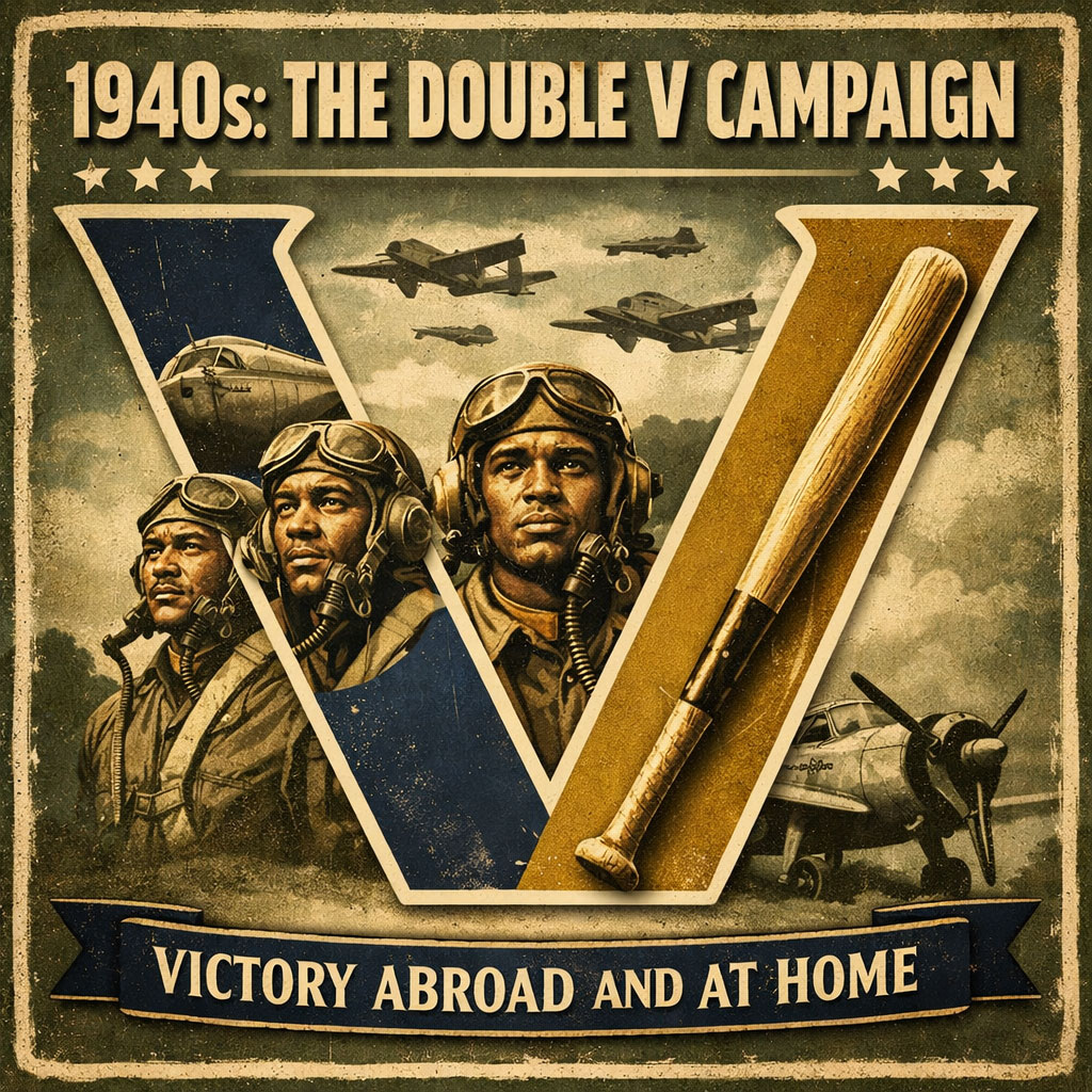 Large V with Tuskegee Airmen, Planes, and a Baseball Bat